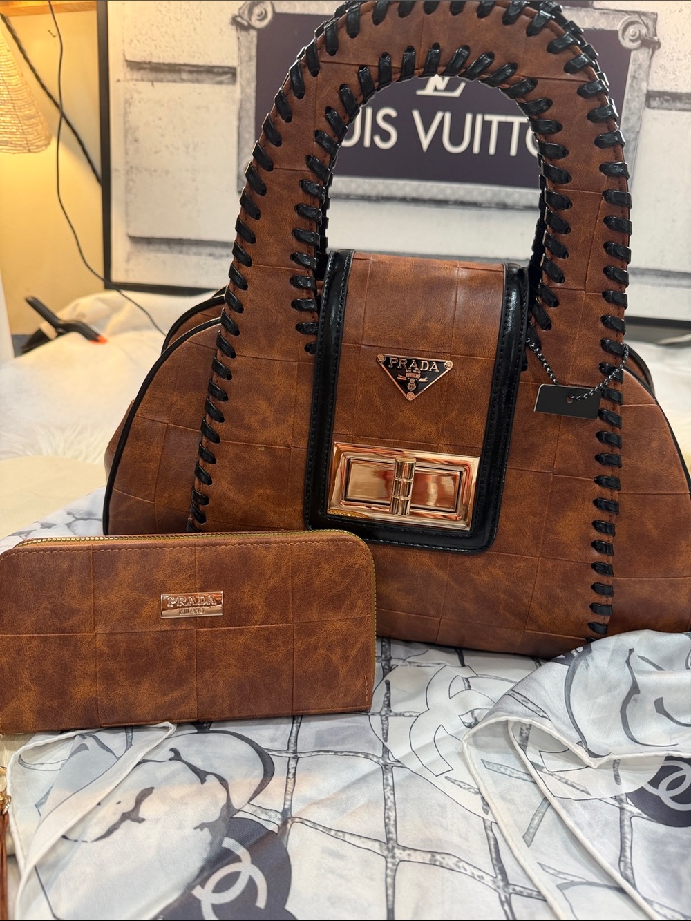 Brown Leather-Effect‎ Tote with Matching Wallet